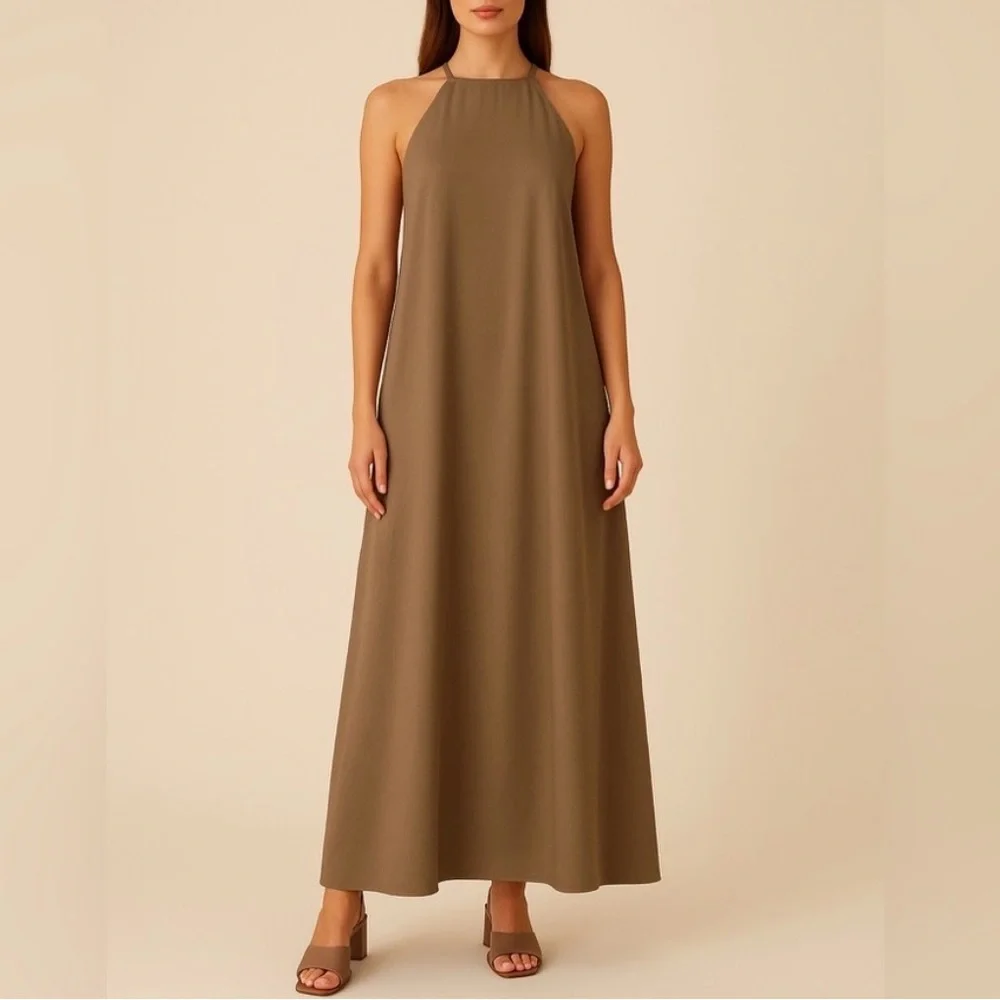 PARFOIS Elegant Olive Halter Gown - Picture 1 of 5